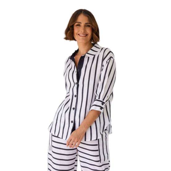 See Saw 100% Linen 3/4 Sl Shirt